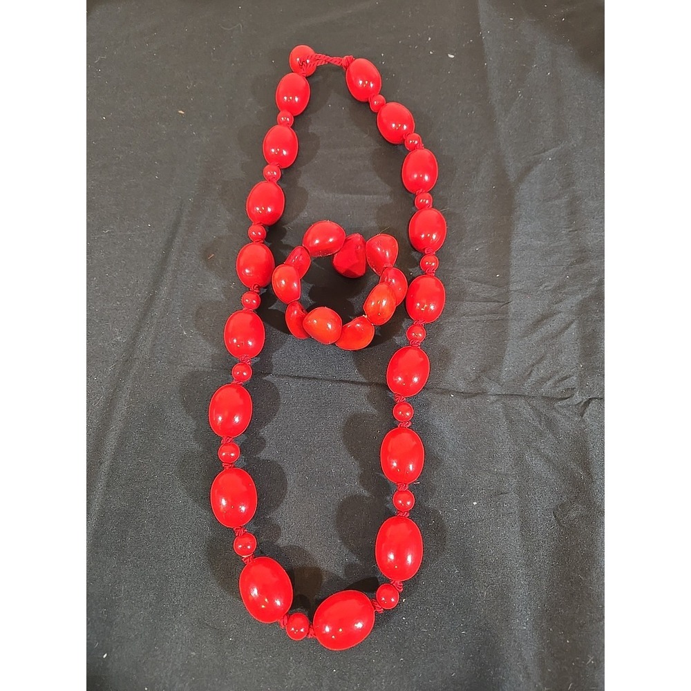 Necklace Bracelet Set Red Bead